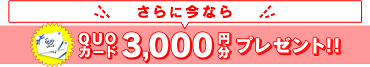 QUOカード3,000円分プレゼント！！